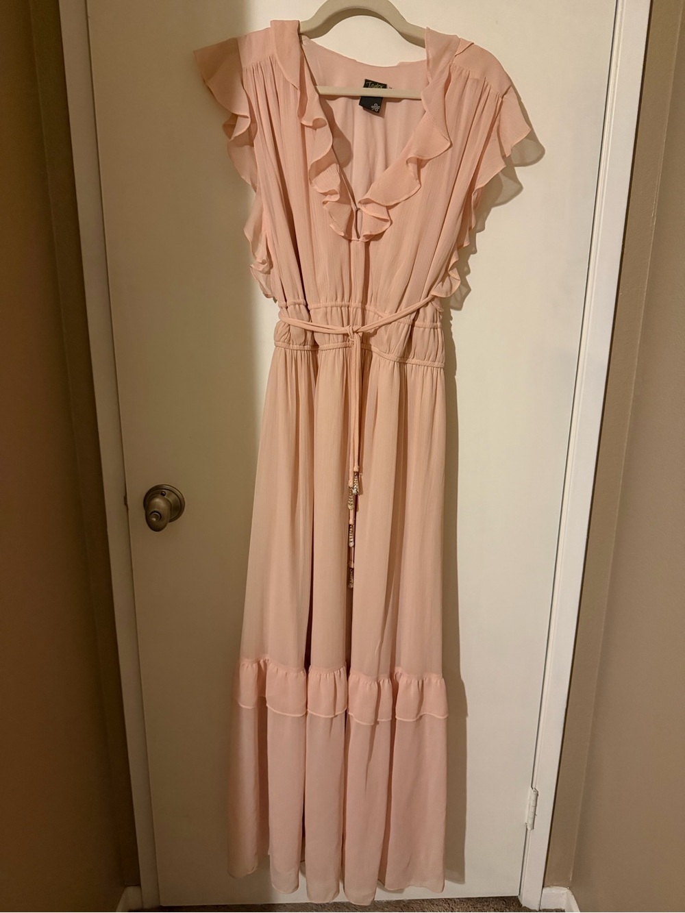 Women’s dress Taylor Soft Pink Ruffle V-Neck Maxi Dress Kohls